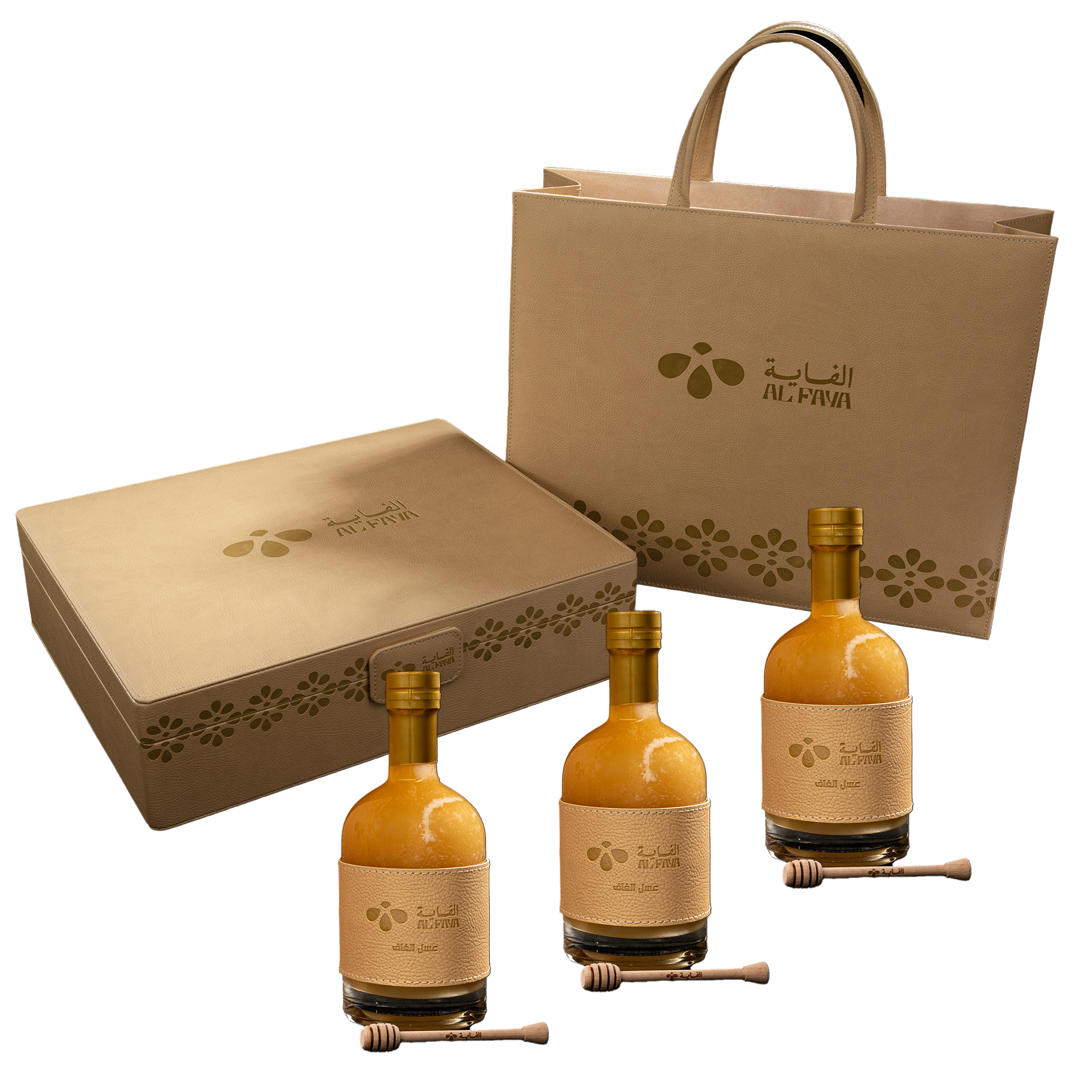 Al Faya Organic Honey - 3x Ghaf Bottles 500g + Luxury Box + 3 Wooden Spoon