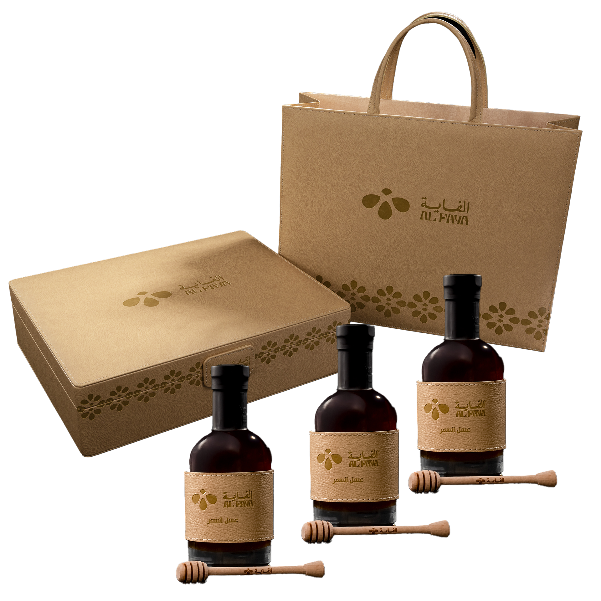 Al Faya Organic Honey - 3x Samer Bottles 500g + Luxury Box + 3 Wooden Spoon